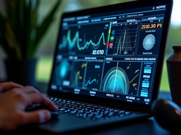 スイング分析ソフトウェアの画面に表示された詳細な弾道データ